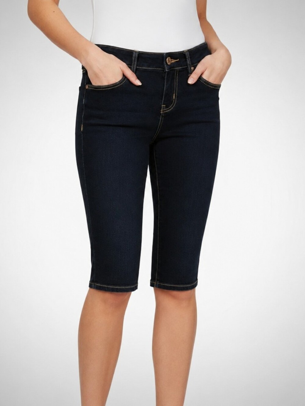 GUESS Dark Indigo Cropped Ankle Jeans with Contrast Stitching